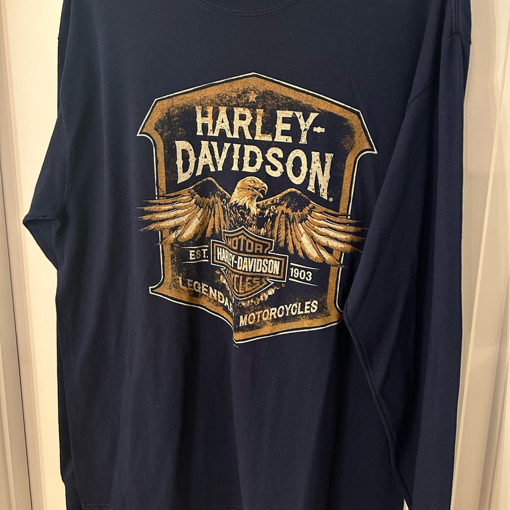 Harley-Davidson Men's Navy and Gold Long Sleeve Tee